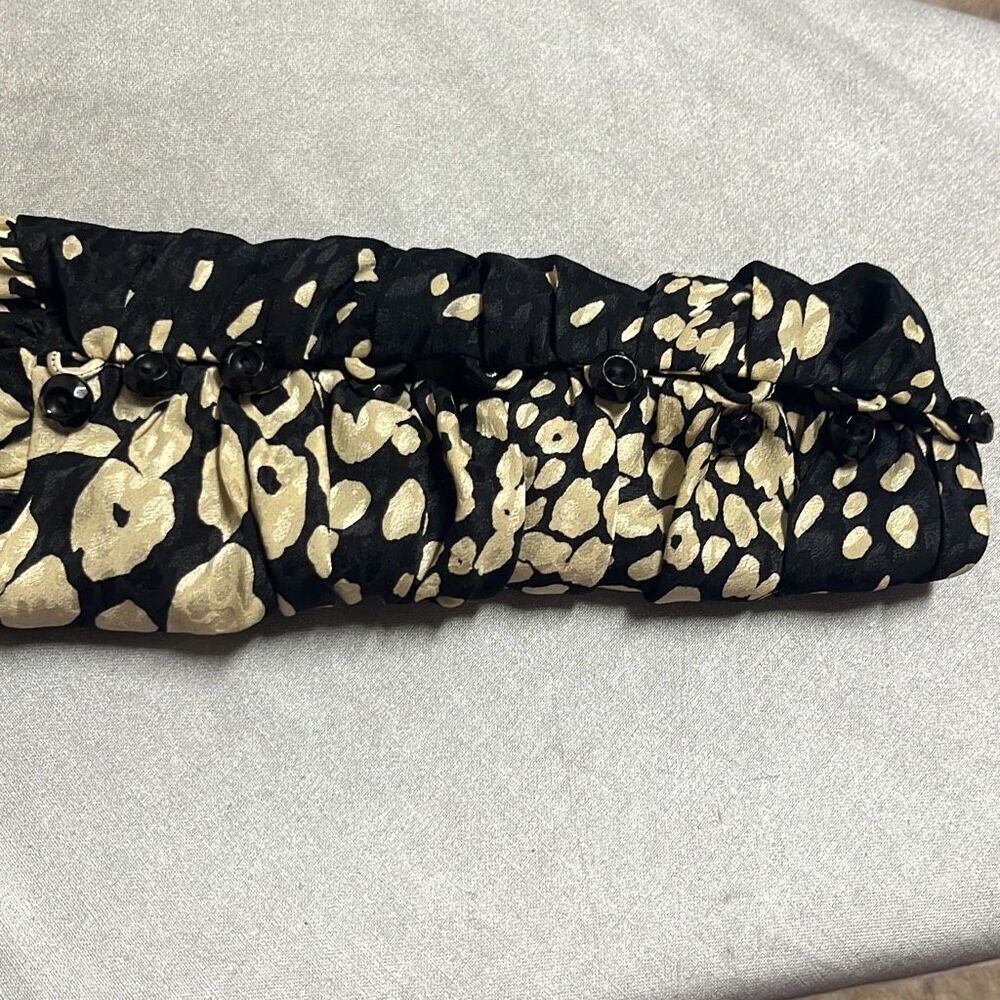 Tuleh Black Gold Animal Leopard Print 100% Silk High Neck Blouson Midi Dress XS‎ - Picture 7 of 12